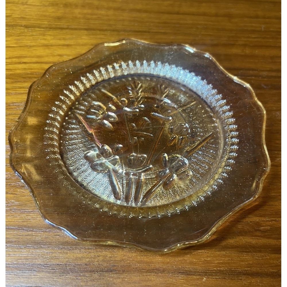 Vtg Jeannette Glass Iris & Herringbone Marigold Carnival Glass 5.5" Saucer